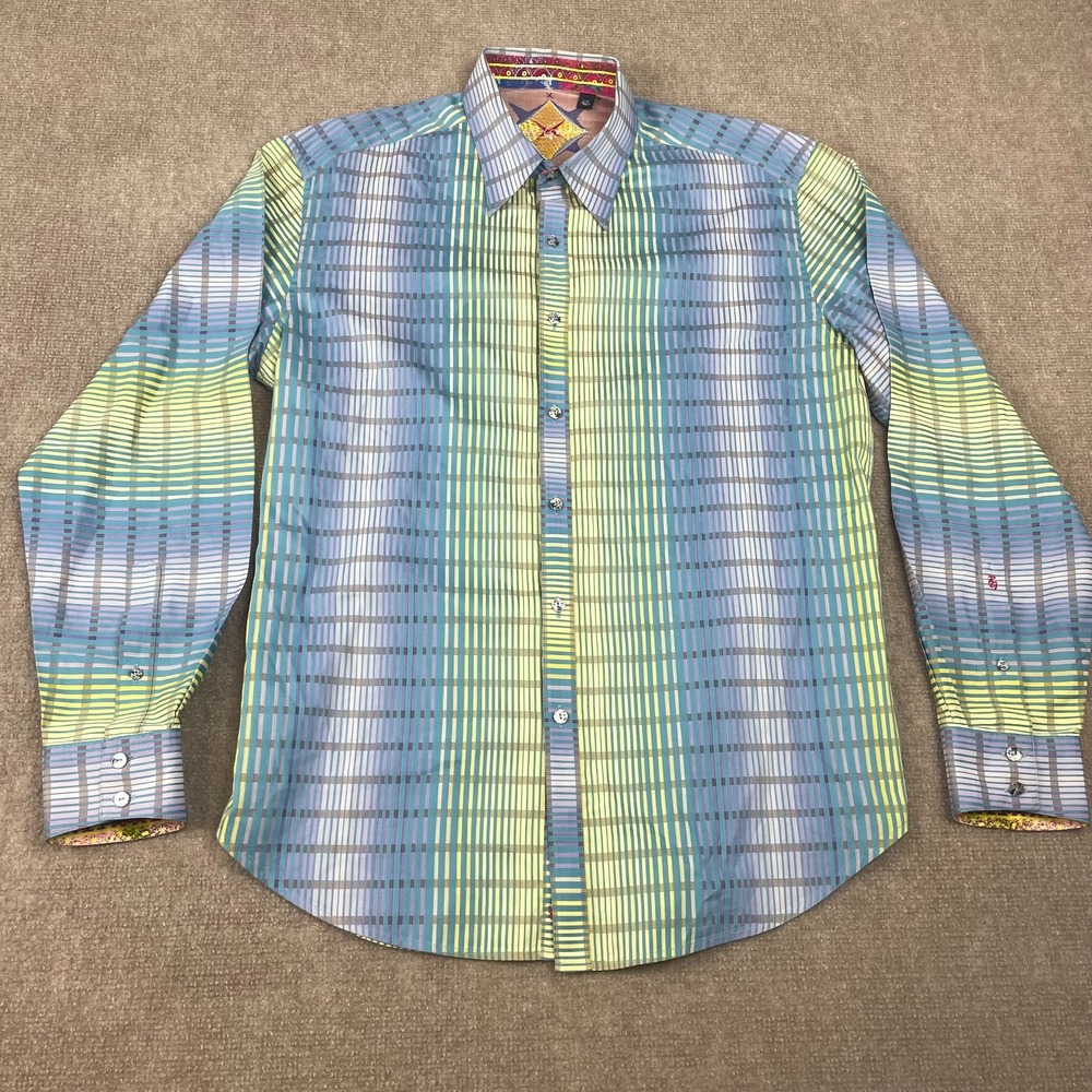 Robert Graham Shirt Men Large Multi Geometric Stripe Cotton Button Up Flip Cuffs